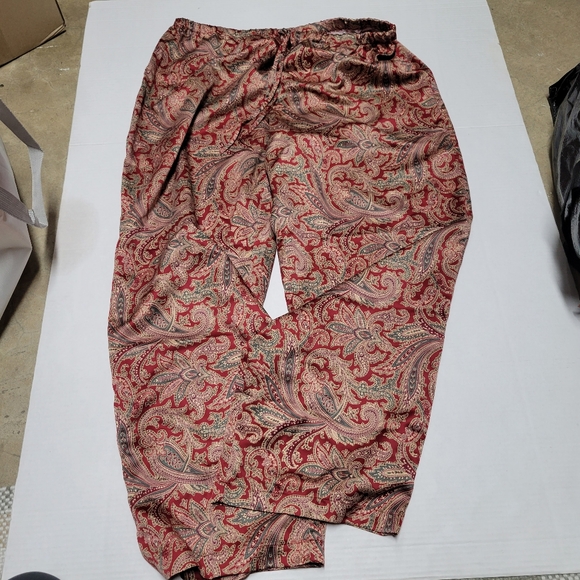 Ralph Lauren Satin Pajama Set Womens XL Paisley Embroidered Pocket + Pants - Picture 6 of 6